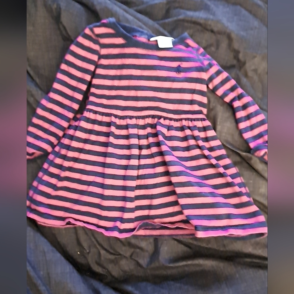 Ralph Lauren pink and navy striped dress, baby girl 9 months